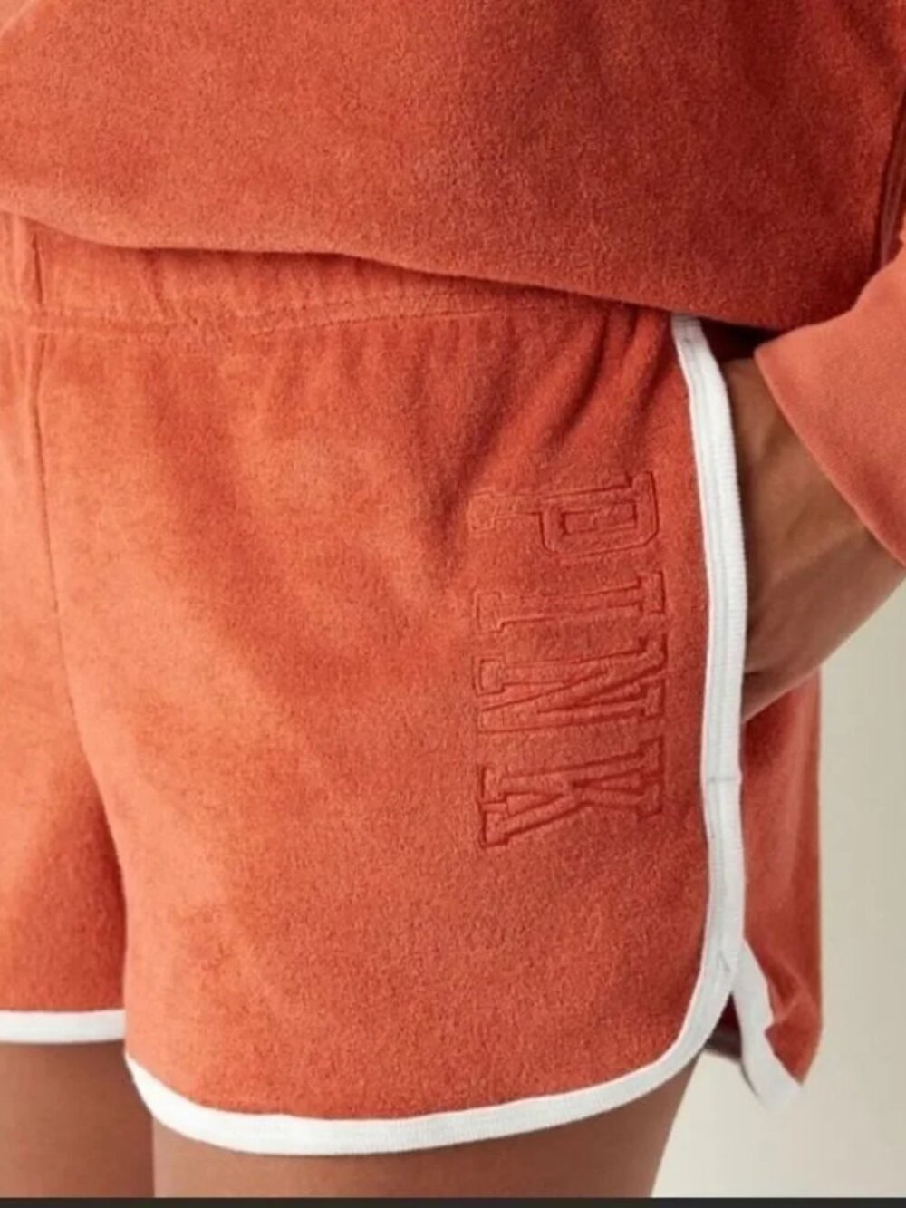 Victoria’s Secret Pink Varsity High Waist Terrycloth Beach Shorts Amber Clay L